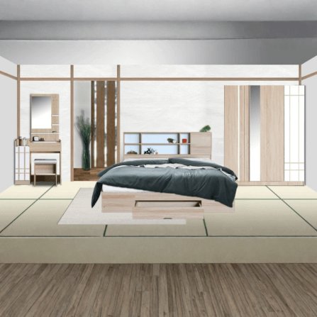 ชุดห้องนอน + ที่นอน PVC 6 ฟุต WISDOM DESIGN FURNITURE รุ่น NANA-L สีบัตเตอร์/ขาว ลิ้นชักท้ายเตียง_5